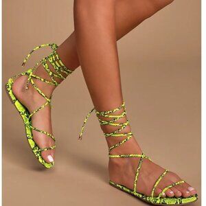 🎉NWT 🎉Chic Liliana Lime Green Snake Print Lace-Up Sandals